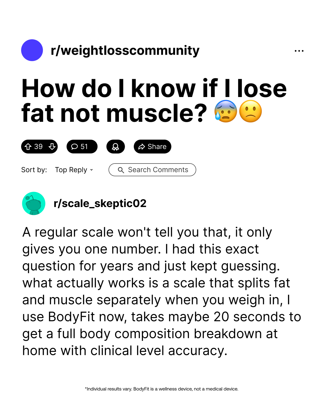 Reddit-style static ad — weight loss community